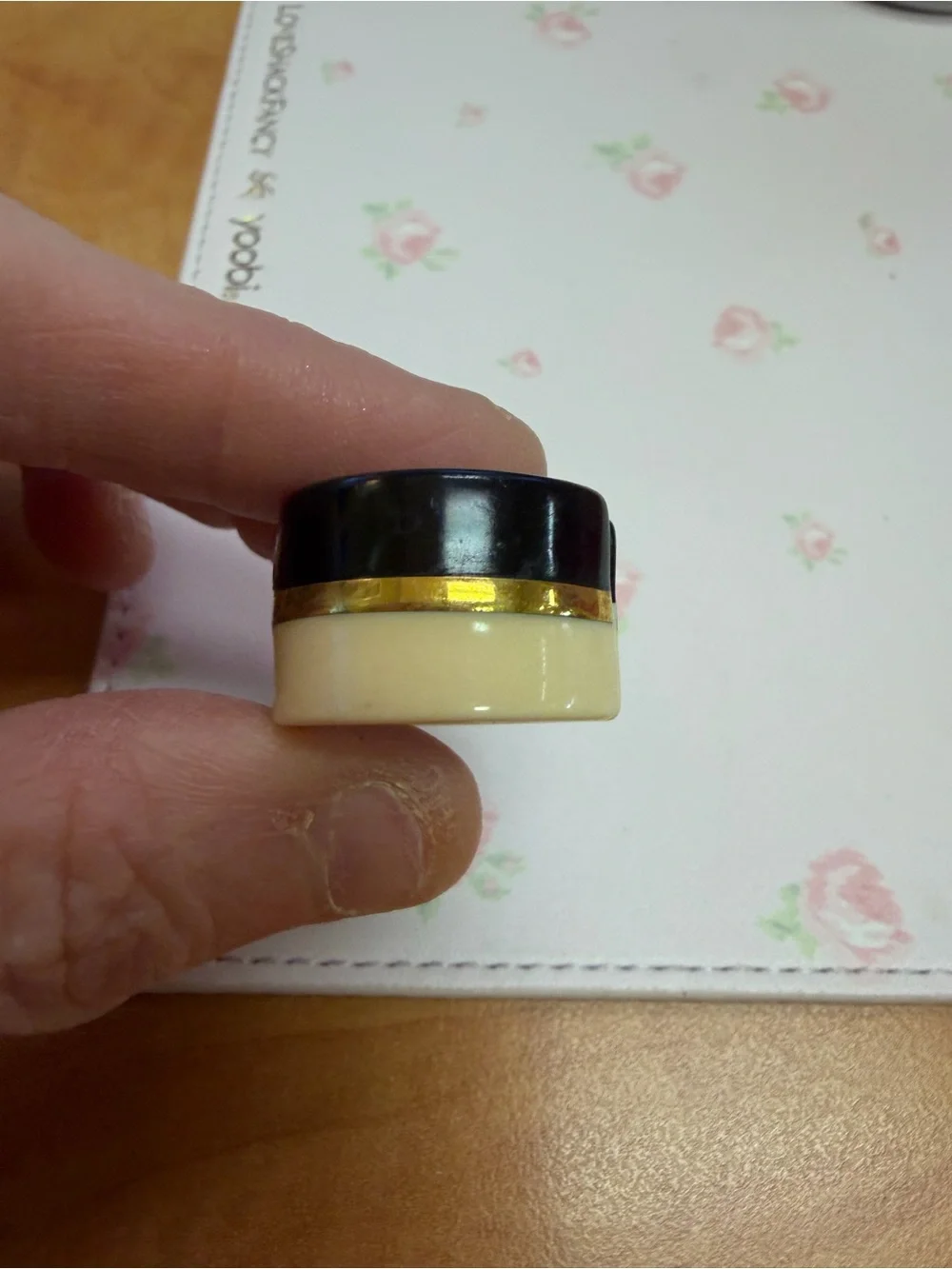 CHANEL Black, Gold and Cream Ring Top Accent
